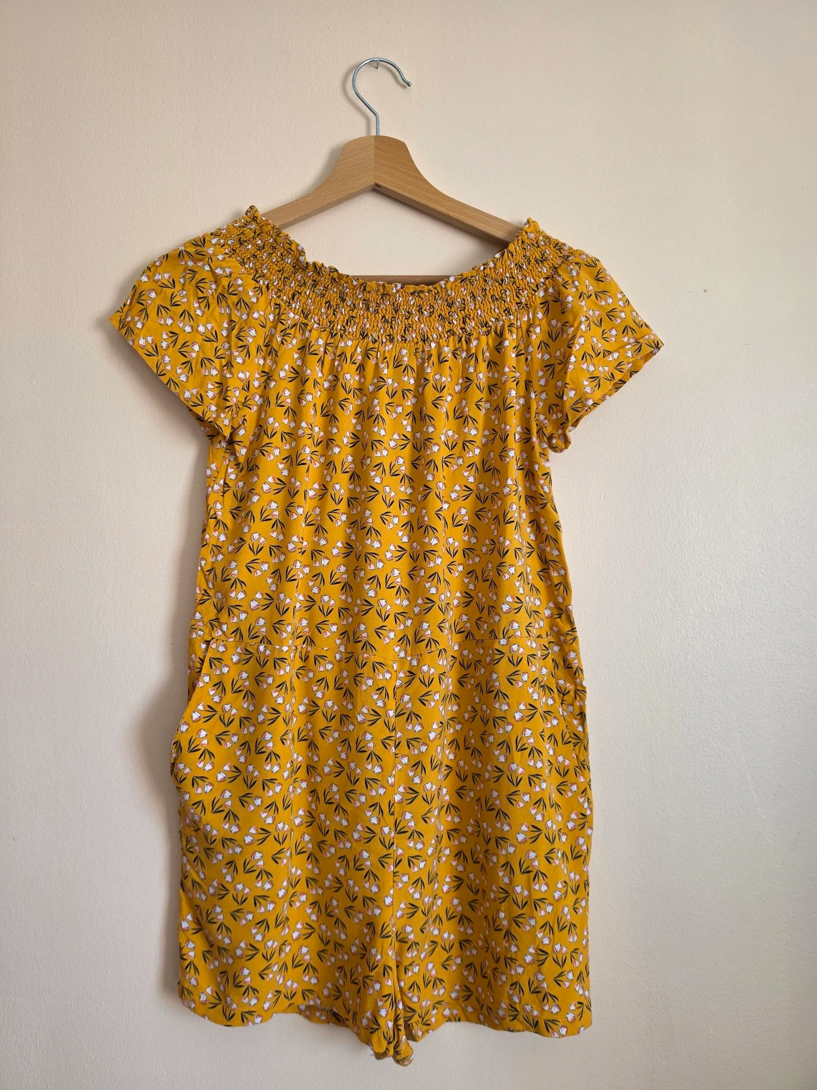 Combi-short fleuri Kiabi - Jaune moutarde - Taille 34 (XS)
